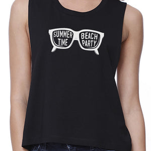 Summer Time Beach Party Womens Black Crop Top