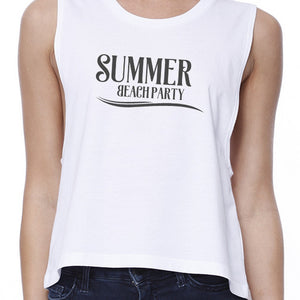 Summer Beach Party Womens White Crop Top