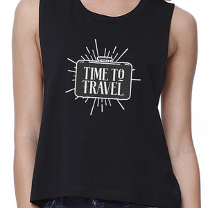 Time To Travel Womens Black Crop Top