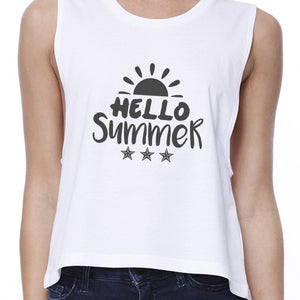 Hello Summer Sun Womens White Crop Top