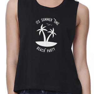 It's Summer Time Beach Party Womens Black Crop Top