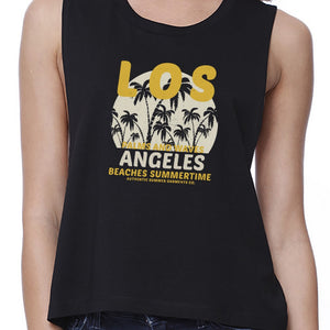 Los Angeles Beaches Summertime Womens Black Crop Top