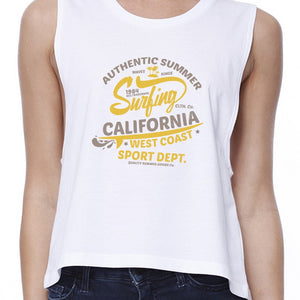Authentic Summer Surfing California Womens White Crop Top