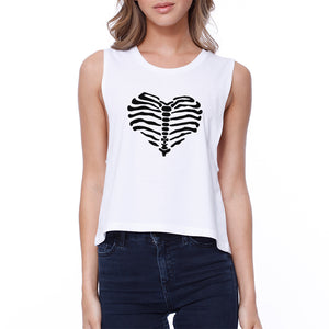 Skeleton Heart Womens White Crop Top