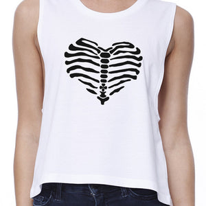 Skeleton Heart Womens White Crop Top