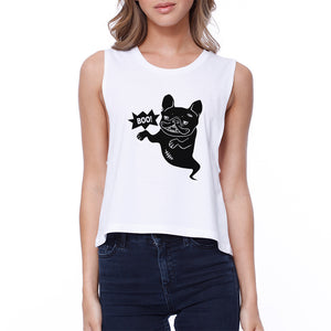 Boo French Bulldog Ghost Womens White Crop Top