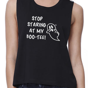 Stop Staring At My Boo-Tee Ghost Womens Black Crop Top