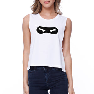 Ninja Eyes Womens White Crop Top