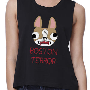 Boston Terror Terrier Womens Black Crop Top