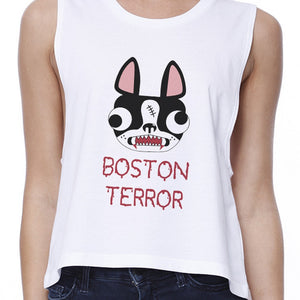 Boston Terror Terrier Womens White Crop Top