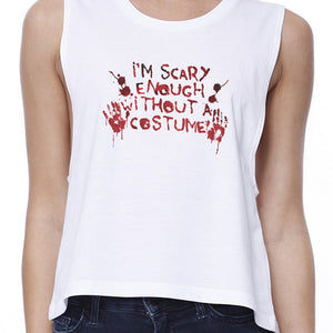 Scary Without A Costume Bloody Hands Womens White Crop Top