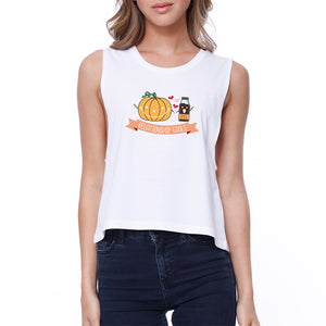 Pumpkin Spice Relationship Goals Womens White Crop Top