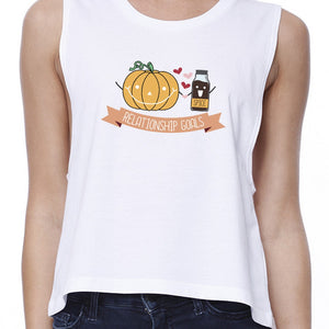 Pumpkin Spice Relationship Goals Womens White Crop Top