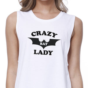 Crazy Bat Lady Womens White Crop Top