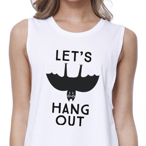 Let's Hang Out Bat Womens White Crop Top