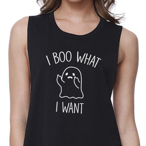 I Boo What I Want Ghost Womens Black Crop Top