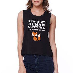 This Is My Human Costume Fox Womens Black Crop Top