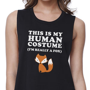 This Is My Human Costume Fox Womens Black Crop Top