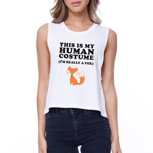 This Is My Human Costume Fox Womens White Crop Top