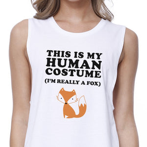 This Is My Human Costume Fox Womens White Crop Top