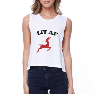 Lit Af Womens White Crop Top