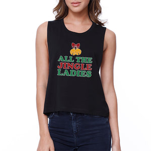 All The Jingle Ladies Womens Black Crop Top