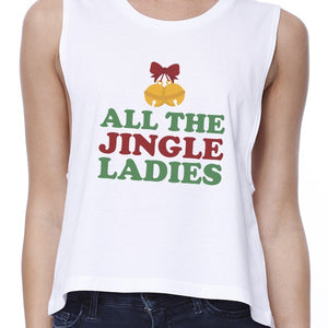 All The Jingle Ladies Womens White Crop Top