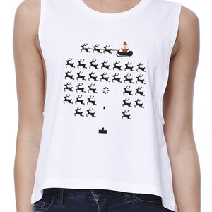 Pixel Game Santa And Rudolph Womens White Crop Top