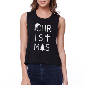 Christmas Letters Womens Black Crop Top