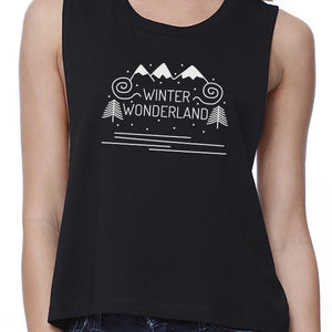 Winter Wonderland Womens Black Crop Top