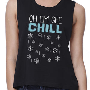 Oh Em Gee Chill Snowflakes Womens Black Crop Top