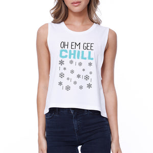 Oh Em Gee Chill Snowflakes Womens White Crop Top