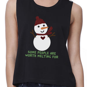 Some People Are Worth Melting For Snowman Womens Black Crop Top