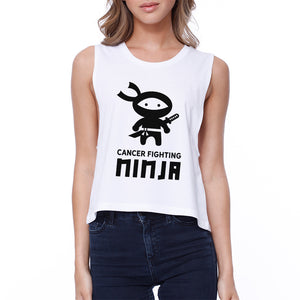 Cancer Fighting Ninja Womens White Crop Top