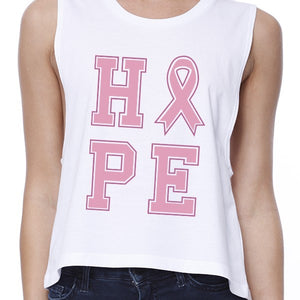 Hope Ribbon Womens White Crop Top