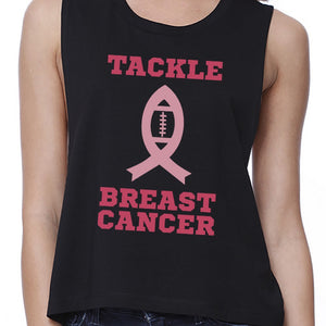 Tackle Breast Cancer Football Womens Black Crop Top