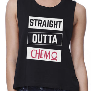 Straight Outta Chemo Breast Cancer Womens Black Crop Top