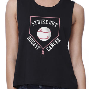 Strike Out Breast Cancer Baseball Womens Black Crop Top