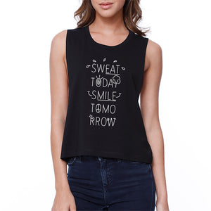 Sweat Smile Womens Funny Workout Muscle Tank Top Fitness Crop Top