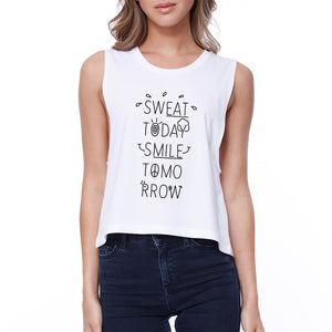 Sweat Smile Womens Funny Workout Muscle Tank Top Fitness Crop Top