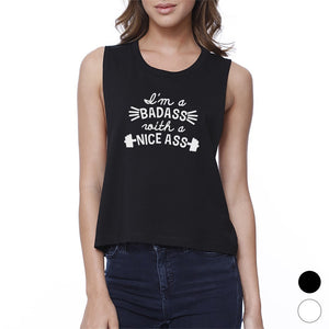 Bad Nice Ass Womens Funny Workout Gym Tank Top Cute Gym Crop Top