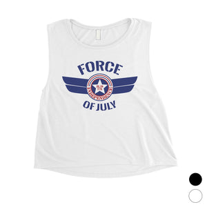 Force Of July Womens Racerback Workout Crop Tee 4th Of July Outfit