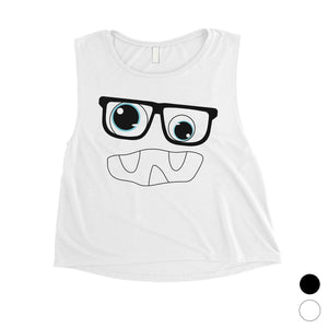 Monster With Glasses Womens Crop Top