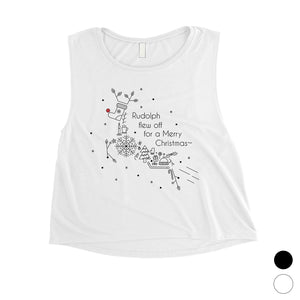 Line Art Rudolph Womens Crop Top