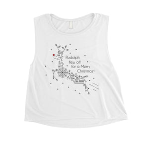 Line Art Rudolph Womens Crop Top