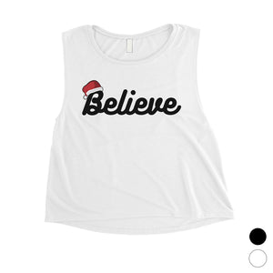 Believe Santa Hat Womens Crop Top