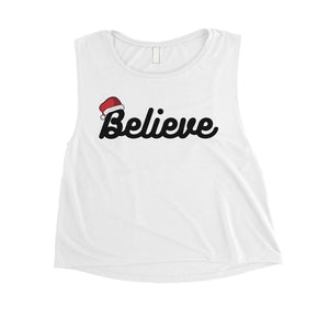 Believe Santa Hat Womens Crop Top