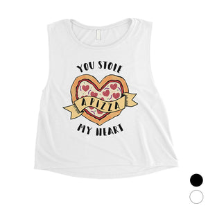 Stole Pizza My Heart Womens Funny Pizza Lover Workout Crop Top Gift