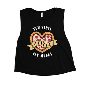 Stole Pizza My Heart Womens Funny Pizza Lover Workout Crop Top Gift