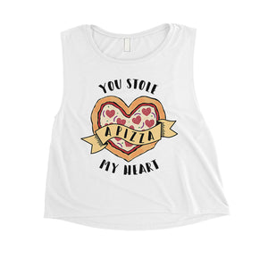 Stole Pizza My Heart Womens Funny Pizza Lover Workout Crop Top Gift